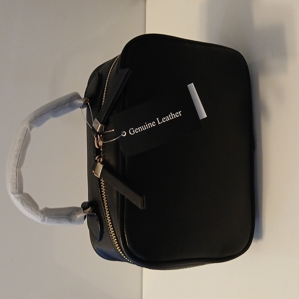 Elegant Genuine Leather Black Crossbody Bag NWT